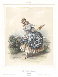 Fransk balletdanserinde Pauline Leroux danser ved Paris Opera, c1840 (farve litho)