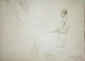 Ung dreng fiskeri af Emile Friant