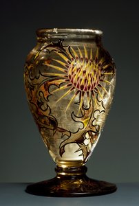 Vase af røget glas med emaljedekorationer, ca 1890, af Emile Galle, Nancy, Frankrig