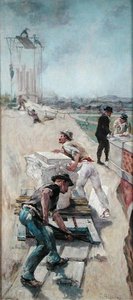 Arbejdere, der bygger Hotel de Ville, Paris af Emile Henri Blanchon
