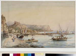 Udsigt over havnen i Cassis Akvarel af Emile Henry (1822-1920) Fondation regards de Provence, Marseille af Emile Henry