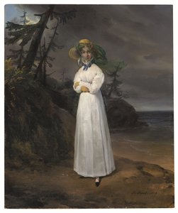 Portræt af enken Comtesse Jean-Henri-Louis Greffulhe i et landskab af Emile Jean Horace Vernet