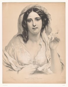 Tilsløret ung kvinde med en cigaret i hånden La reine du sérail (titel på objekt) Studier af udvalgte kunstnere (serietitel) Etudes choisies (serietitel på objekt)