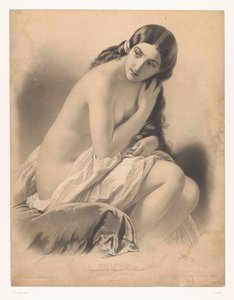 Siddende nøgen kvinde ser på en hveps La guêpe (titel på objekt) Studier af udvalgte kunstnere (serietitel) Etudes choisies (serietitel på objekt)