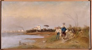 Bønder fra Martigues på vej på gåtur Maleri af Emile Loubon (1809-1863) 1800-tallet