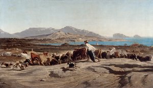 Udsigt over Marseille, tager Aygalades på en dagstur - Maleri af Emile Loubon (1809-1863)