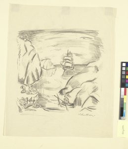 En havbugt med sejlskib og badende kvinder af Emile Othon Friesz