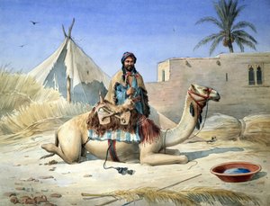 En beduin ved siden af sin kamel, sandsynligvis i Egypten