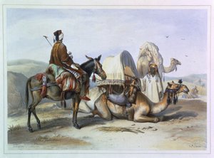 Kafila med en kamel, der bærer en hodesh, illustration fra "Nilens dal", graveret af Lehnert, udgivet af Lemercier, 1848 af Emile Prisse d
