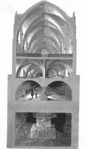 Snitbillede af køkkenet, kældrene og katakomberne på Napoleon gymnasiet i Paris (gravering) af Emile Theodore Therond