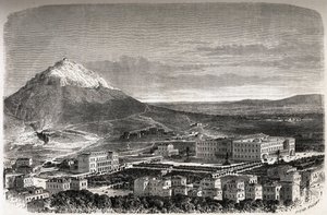 Udsigt over Athen, Grækenland, tegning af Therond, for at illustrere historien om M.A.Proust, en vinter i Athene af Emile Theodore Therond