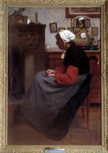 Enkelt hjerte En gammel bonde sover på en stol i et rustikt interiør. Maleri af Emile Troncy (1859-1943). Paris, Palais du Luxembourg DR af Emile Troncy