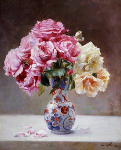 Stilleben med roser i en vase. Maleri af Emile Vernon (1872-1919) Privat samling.
