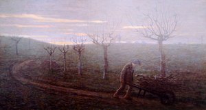 vender tilbage fra skoven, Emilio Longoni (1859-1932), olie på lærred, 67x120 cm