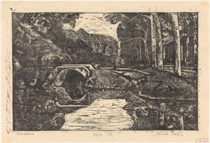 Bro over en kanal i en skov af Emilius Wilhelmus Dehé (signed by artist)