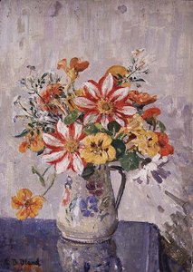 Stilleben med blomster i en kande