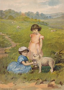 To piger klapper et lam (chromolitho)