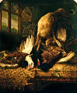 Stilleben med fasaner og hare, ca. 1860 (olie på lærred)