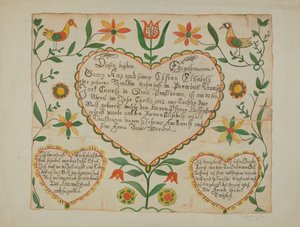 Fraktur - Fødsels- og Dåbsattest af Emma M. Krumrine
