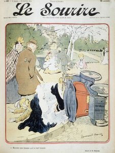 Bilulykke: "Endnu en kvinde, der går galt."" Illustration af Emmanuel Barcet (1870-1940) - i "" Le Smile"" fra 19/01/1901