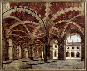 Indvendig udsigt over den gamle hvedehal. Maleri af Emmanuel Lansyer (1835-1893) af Emmanuel Lansyer