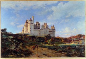 Udsigt over slottet Pierrefonds i Oise-maleriet af Emmanuel Lansyer (1835-1893) Beauvais fra det 19. århundrede. Musée Departemental de l
