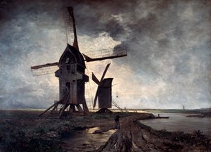 Vindmøller i det omgivende landskab i Lille, 1877.