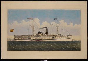 S.S. Villa Clara med udsigt over New York (litografi, farvelagt) af Endicott Endicott