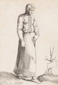 Kostumeplade: Kvinde med hættetøj, ca. 1557-58. af Enea Vico