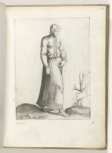 En kvinde fra Spanien, klædt på i henhold til mode fra ca. 1550 The Attitudes of different Nations of Our Age (serietitel) af Enea Vico