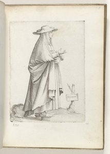 Spansk m(ulier) (titel på objekt) Vrouw naar højre, i spansk tøj. ca. 1550 The Attitudes of different Nations of Our Age (serietitel) af Enea Vico