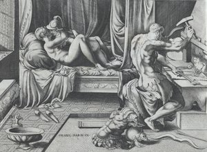 Venus og Mars omfavner som Vulcan arbejder i sin smedje, 1543.