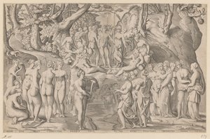 Konkurrence mellem Muses og Pierides af Enea Vico