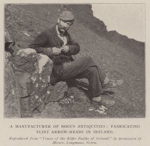 En producent af falske antikviteter, der fremstiller flintpilehoveder i Irland af English Photographer