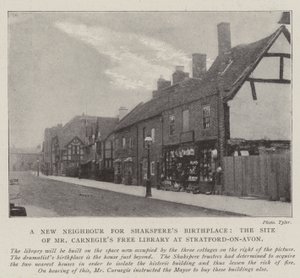 En ny nabo til Shaksperes fødested, stedet for Mr Carnegies Free Library i Stratford-on-Avon af English Photographer