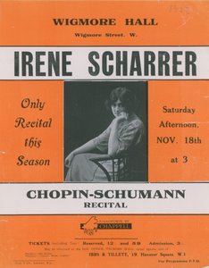 Annonce for en Chopin-Schumann-recital med Irene Scharrer af English Photographer