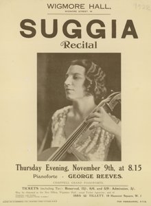 Annoncer for en Suggia-recital i Wigmore Hall af English Photographer