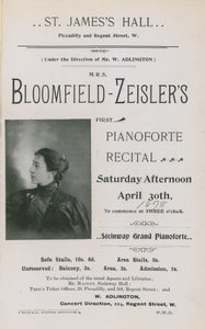Annonce for en koncert af Fannie Bloomfield-Zeisler af English Photographer