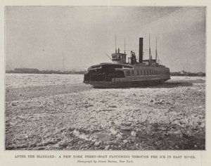 Efter snestormen, en New York-færge, der pløjer gennem isen i East River af English Photographer