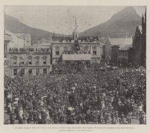 Forsamling uden for rådhuset, Cape Town, hvor resolutionen blev vedtaget til fordel for annektering af boerrepublikkerne af English Photographer