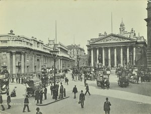 Bank of England og Royal Exchange, Threadneedle Street, City of London, 1890 af English Photographer