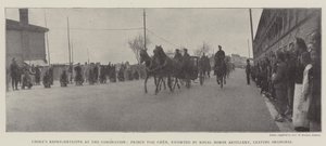 Kinas repræsentant ved kroningen, prins Tsai Chen, eskorteret af Royal Horse Artillery, forlader Shanghai af English Photographer