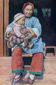 Chinese grandmother, wearing trousers, with her grandsondani af English Photographer