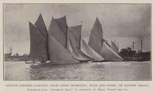Elleve tonnere starter fra Fixed Moorings, med Jibs nede, på Oulton Broad af English Photographer