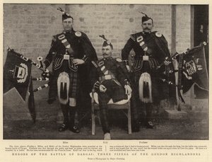 Heroes of the Battle of Dargai, Three Pipers of the Gordon Highlanders af English Photographer