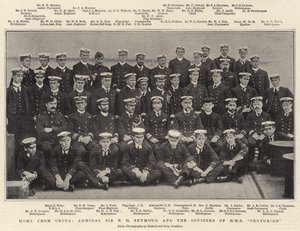Hjemme fra Kina, admiral Sir E H Seymour og officererne fra HMS Centurion