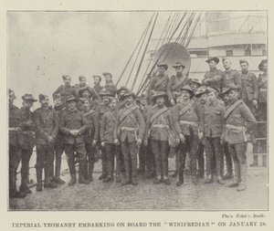 Imperial Yeomanry går om bord på Winifredian den 28. januar af English Photographer