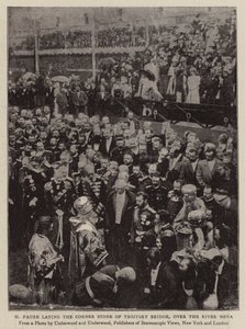 M Faure, der lægger hjørnestenen til Troitsky-broen, over floden Neva af English Photographer