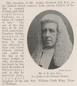 A R Jelf, KC, ny dommer i kancelliafdelingen af English Photographer