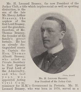 Hr Leonard Brassey, ny præsident for Jockey Club af English Photographer